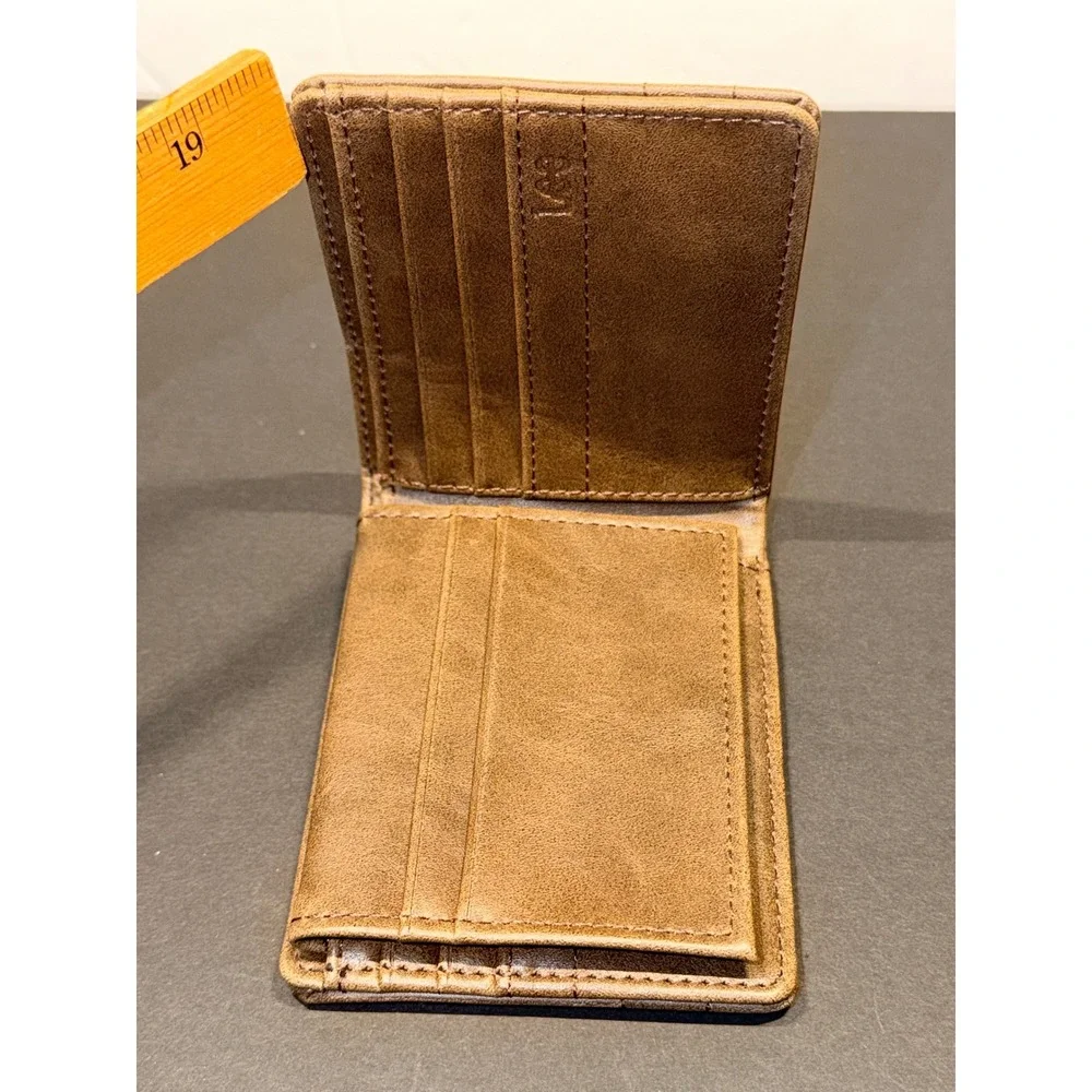 Lee Mens Bifold Wallet Brown Distressed Faux Leather ID Window Classic